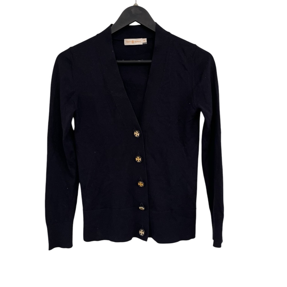 Tory Burch Black Cardigan Sweater V-Neck Knit